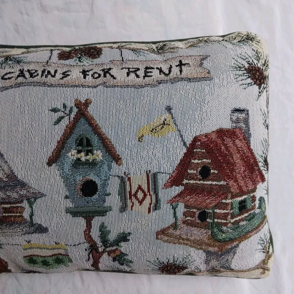 Cabins For Rent Bird House Tapestry Decorative Throw Pillow 16” Cottagecore Farm